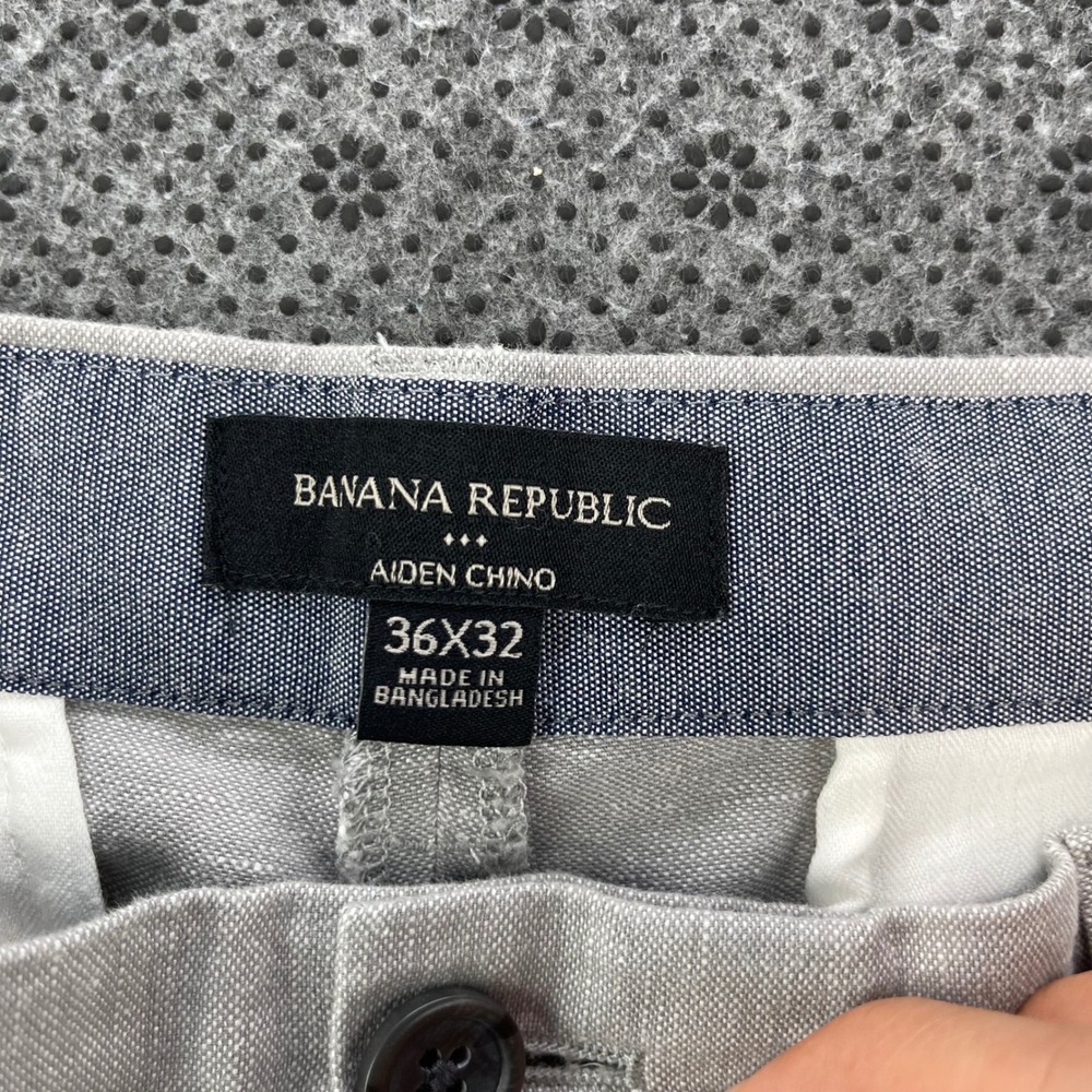 Banana Republic Aiden Chino Pants Mens 36x32 Gray Linen Cotton Slim Straight - Picture 3 of 13